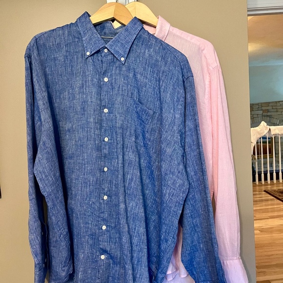Lot 2 Peter Millar Sardinia Linen-Blend Sport Shirt Men's XXL Blue Lapis & Pink - Picture 1 of 16